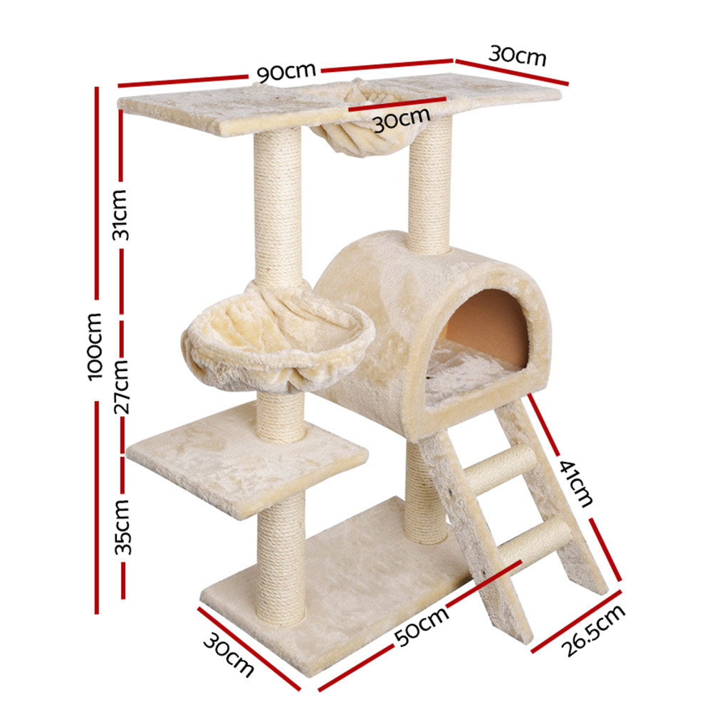 🐱 i.Pet 100cm Cat Tree | Scratching Post & Condo House– Beige