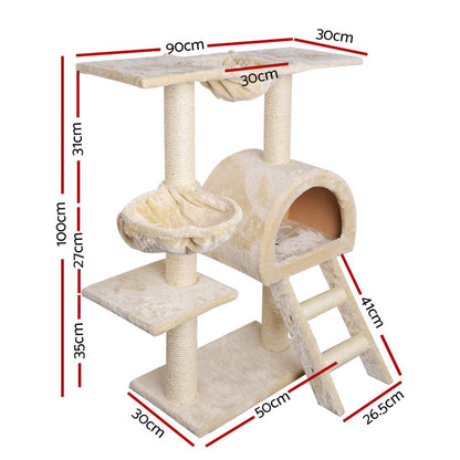 🐱 i.Pet 100cm Cat Tree | Scratching Post & Condo House– Beige