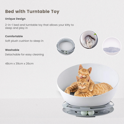 🐾 Floofi 2-in-1 Pet Bed & Turntable Toy for Cats🐱