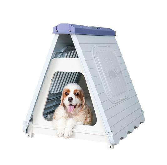 🐾 Foldable Plastic Pet House | Small Kennel for Dogs & Cats – Blue