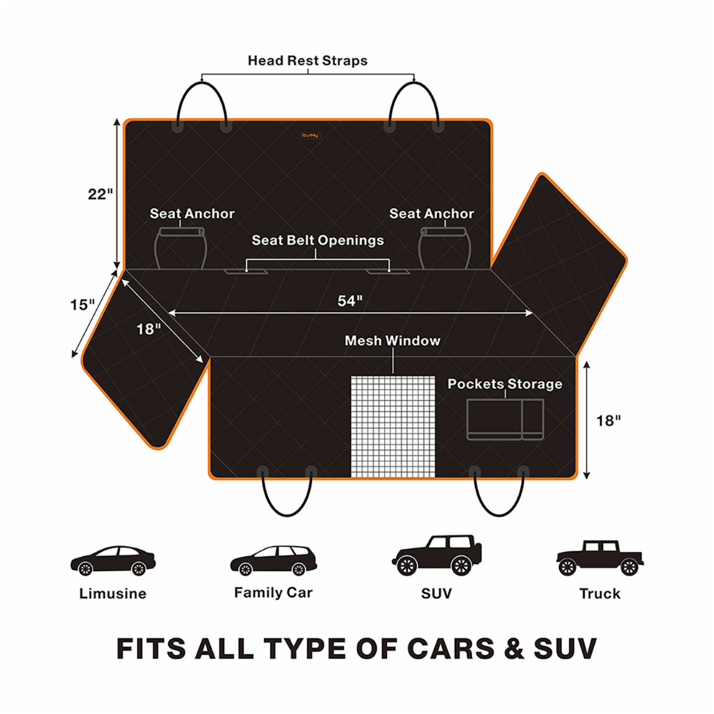 🐾 iBuddy Dog Seat Cover | Car Hammock with Mesh Window & Seat Belt Attachment