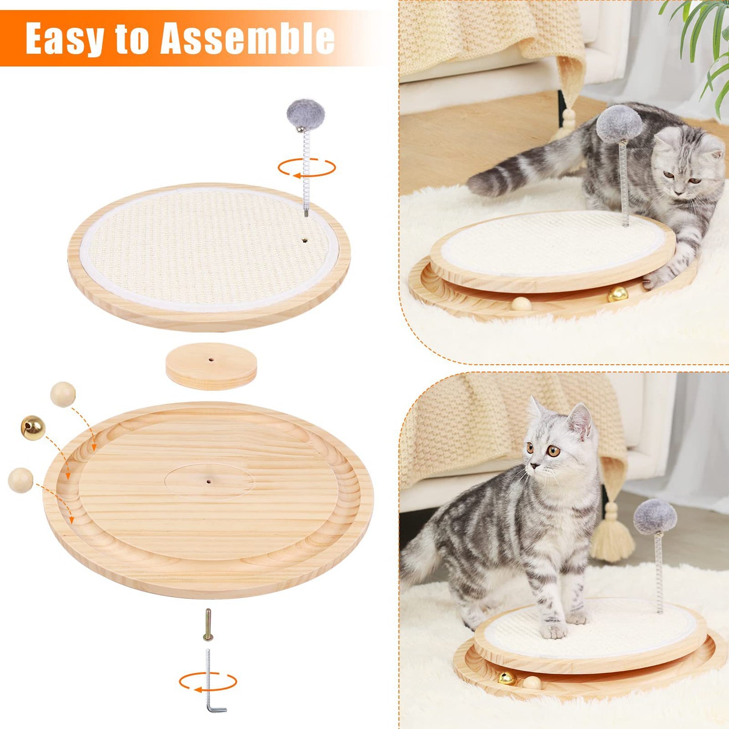 🐱 Wooden Interactive Cat Toy | Spinning Track & Wand for Play and Exercise