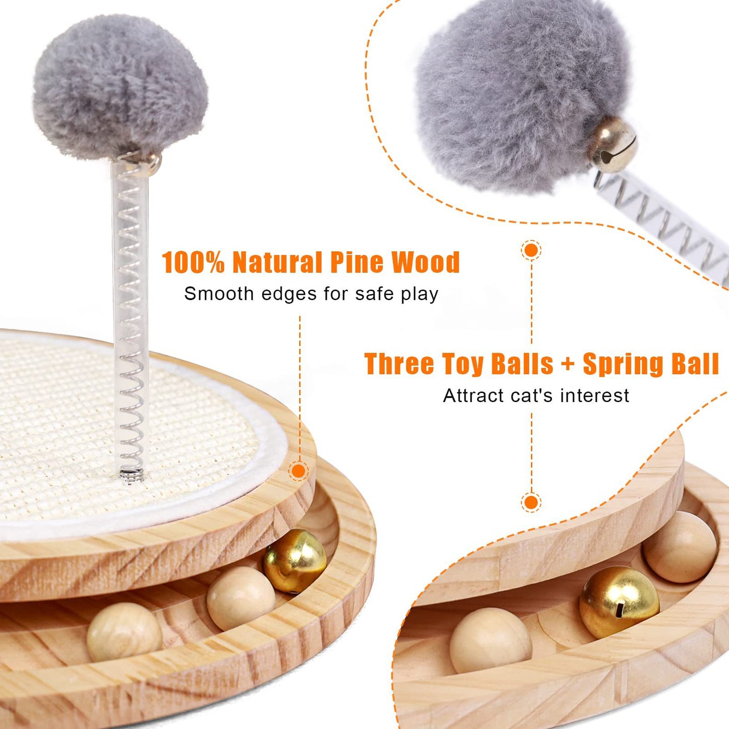 🐱 Wooden Interactive Cat Toy | Spinning Track & Wand for Play and Exercise